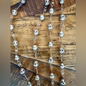 Vintage Mexican Wedding lasso Silver Beaded Necklace long 36”